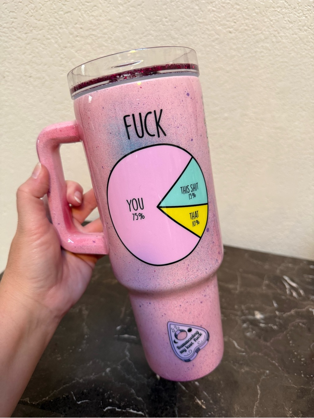 Fuk Everything Pink Splatter Glitter Tumbler Cup 40 oz